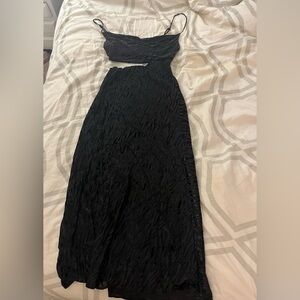 Abbeline One Shoulder Black Long Dress With Velvety Zebra-like Pattern